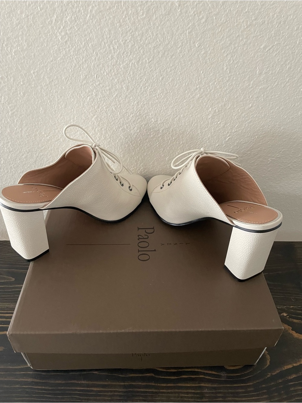 Paolo Off-White Leather Lace-Up Mule Heels - Picture 7 of 11